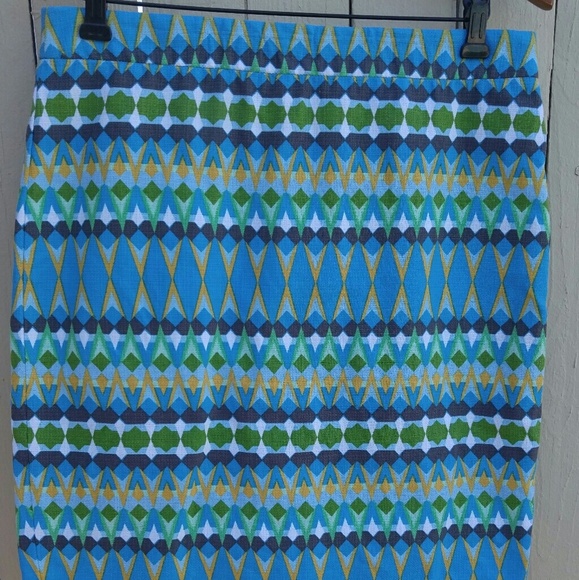 J. Crew "The Pencil Skirt" Blue and Green Print. - Picture 2 of 6